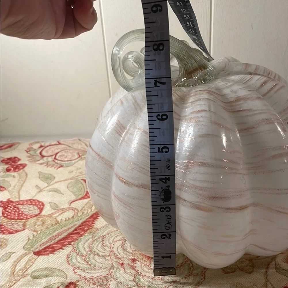Elegant White Glass Striated Metallic Copper Pumpkin Fall Decor